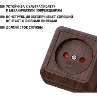 Розетка TDM ELECTRIC 2П открытой установки с защитными шторками IP20 10А, бук, серия "Ладога" SQ1801-0037