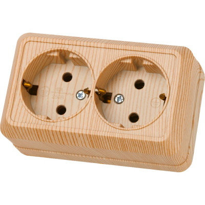 Розетка TDM ELECTRIC двойная 2П+З открытой установки IP20 16А, сосна, серия "Ладога" SQ1801-0052