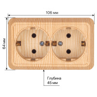 Розетка TDM ELECTRIC двойная 2П+З открытой установки IP20 16А, сосна, серия "Ладога" SQ1801-0052