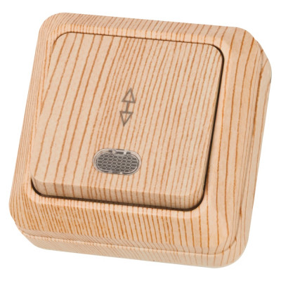 Переключатель на 2 направления TDM ELECTRIC 1-кл. открытой установки с подсветкой IP20 10А, сосна, серия "Ладога" SQ1801-0048