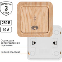 Переключатель на 2 направления TDM ELECTRIC 1-кл. открытой установки с подсветкой IP20 10А, сосна, серия "Ладога" SQ1801-0048
