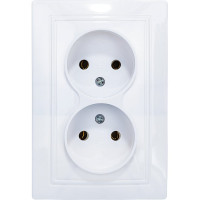 Двойная розетка без заземления, белая UNIVersal Севиль С0102