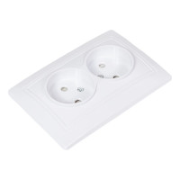 Двойная розетка без заземления с защитными шторками, белая UNIVersal Севиль C0048