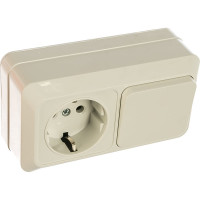 Горизонтальный блок: одноклавишный выключатель + розетка с заземлением, белый UNIVersal Олимп О0032