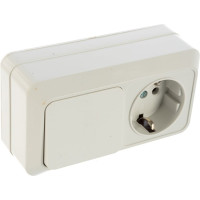 Горизонтальный блок: одноклавишный выключатель + розетка с заземлением, белый UNIVersal Олимп О0032