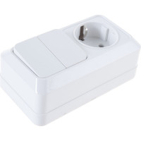 Горизонтальный блок: двухклавишный выключатель + розетка с заземлением, белый UNIVersal Олимп О0033