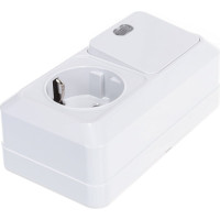 Горизонтальный блок: одноклавишный выключатель c подсветкой + розетка с заземлением, белый UNIVersal Олимп О0036