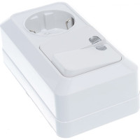 Горизонтальный блок: двухклавишный выключатель c подсветкой + розетка с заземлением, белый UNIVersal Олимп О0037