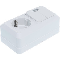 Горизонтальный блок: двухклавишный выключатель c подсветкой + розетка с заземлением, белый UNIVersal Олимп О0037