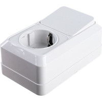 Вертикальный блок: одноклавишный выключатель + розетка с заземлением, белый UNIVersal Олимп О0038