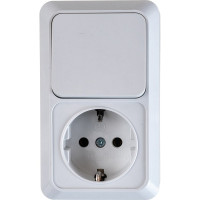 Вертикальный блок: одноклавишный выключатель + розетка с заземлением, белый UNIVersal Олимп О0038