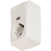 Вертикальный блок: одноклавишный выключатель c подсветкой + розетка с заземлением, белый UNIVersal Олимп О0039