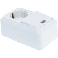 Вертикальный блок: одноклавишный выключатель c подсветкой + розетка с заземлением, белый UNIVersal Олимп О0039