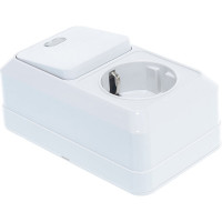 Вертикальный блок: одноклавишный выключатель c подсветкой + розетка с заземлением, белый UNIVersal Олимп О0039