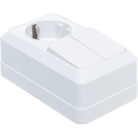 Вертикальный блок: двухклавишный выключатель + розетка с заземлением, белый UNIVersal Олимп О0040