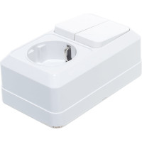 Вертикальный блок: двухклавишный выключатель + розетка с заземлением, белый UNIVersal Олимп О0040