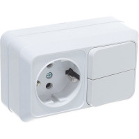 Вертикальный блок: двухклавишный выключатель + розетка с заземлением, белый UNIVersal Олимп О0040