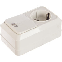 Вертикальный блок: двухклавишный выключатель c подсветкой + розетка с заземлением, белый UNIVersal Олимп О0041