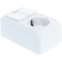 Вертикальный блок: двухклавишный выключатель c подсветкой + розетка с заземлением, белый UNIVersal Олимп О0041