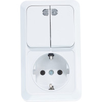 Вертикальный блок: двухклавишный выключатель c подсветкой + розетка с заземлением, белый UNIVersal Олимп О0041