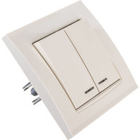 Двухклавишный выключатель с подсветкой, слоновая кость UNIVersal Бриллиант 7948639