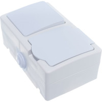 Блок: одноклавишный выключатель + розетка с заземлением, с защитными шторками, с крышкой IP-54, белый UNIVersal Аллегро 5562968