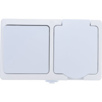 Блок: одноклавишный выключатель + розетка с заземлением, с защитными шторками, с крышкой IP-54, белый UNIVersal Аллегро 5562968