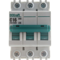 Автоматический выключатель (АВ) DEKraft ВА-101, 3 Р, тип C, 16 А, 4.5 кА 11078DEK