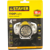 Налобный светодиодный фонарь 19LED, 4 режима, 3ААА STAYER STANDARD 56570