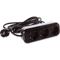 Сетевой удлинитель, черный У3-Е-03 3-местный с з/к, 250В, 16А, 3м LUX 4606400418979