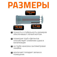 Труба однораструбная канализационная HTEM 110х750 Ostendorf 115030