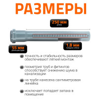 Труба однораструбная канализационная HTEM 40х250 Ostendorf 111010