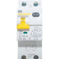 Автоматический выключатель дифференциального тока 1п+N C 50A 100mA тип A 6kA IEK АВДТ-32 MAD22-5-050-C-100 161556