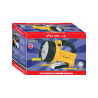 Аккумуляторный фонарь Ultraflash UF3753LED 220В/12В, желтый, 11 LED+ галог, 4В 2Ач, пластик, коробка 8311