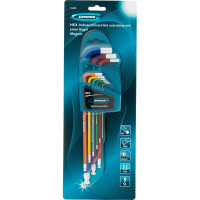 Набор имбусовых ключей с шаром GROSS HEX 1,5–10 мм, S2, магнит, экстра-длинные, хром/краска, 9 шт. 16400