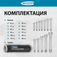 Набор комбинированных ключей GROSS 6-22 мм, CrV, холодный штамп, 12 шт. 15149