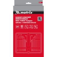 Набор удлиненных имбусовых ключей MATRIX HEX-TORX HEX 1.5–10 мм, T10-T50, CrV, сатинирование, 18 шт. 12315