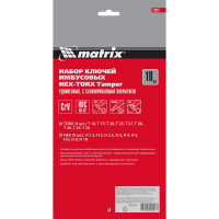 Набор удлиненных имбусовых ключей MATRIX HEX-TORX HEX 1.5–10 мм, T10-T50, CrV, сатинирование, 18 шт. 12315