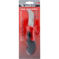 Складной нож электрика, изогнутое лезвие, эргономичная двухкомпонентная рукоятка MATRIX 78986