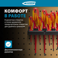 Набор диэлектрических отверток до 1000В, тестер, CrMo, двухкомпонентные рукоятки 8шт GROSS 12950