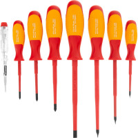 Набор диэлектрических отверток до 1000В, тестер, CrMo, двухкомпонентные рукоятки 8шт GROSS 12950