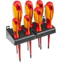 Набор диэлектрических отверток до 1000В, тестер, CrMo, двухкомпонентные рукоятки 8шт GROSS 12950