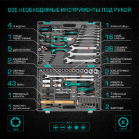 Набор инструмента 1/4", 1/2", CrV, S2, усиленный кейс, 119шт STELS 14112