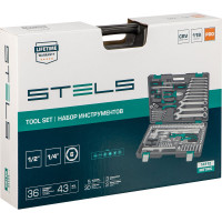 Набор инструмента 1/4", 1/2", CrV, S2, усиленный кейс, 119шт STELS 14112