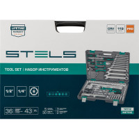 Набор инструмента 1/4", 1/2", CrV, S2, усиленный кейс, 119шт STELS 14112
