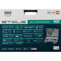 Набор инструмента 1/4", 1/2", CrV, S2, усиленный кейс, 119шт STELS 14112
