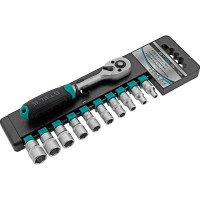 Набор торцевых головок, 1/4", головки 4-13 мм, с трещоточным ключом, CrV, 11шт STELS 14125