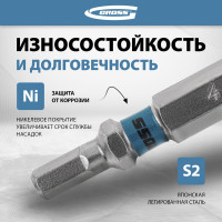 Набор бит (HEX 4; 50 мм, сталь S2) 10 шт. GROSS 11463