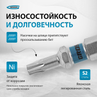 Упаковка бит GROSS TORX 15x50, сталь S2, 10 шт // 11469