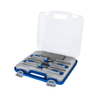 Набор плоских стамесок: 6, 12, 18, 24мм, длина 140мм, CR-V, двухкомпонентные рукоятки, точильный камень, 4шт, кейс КОБАЛЬТ 245-695